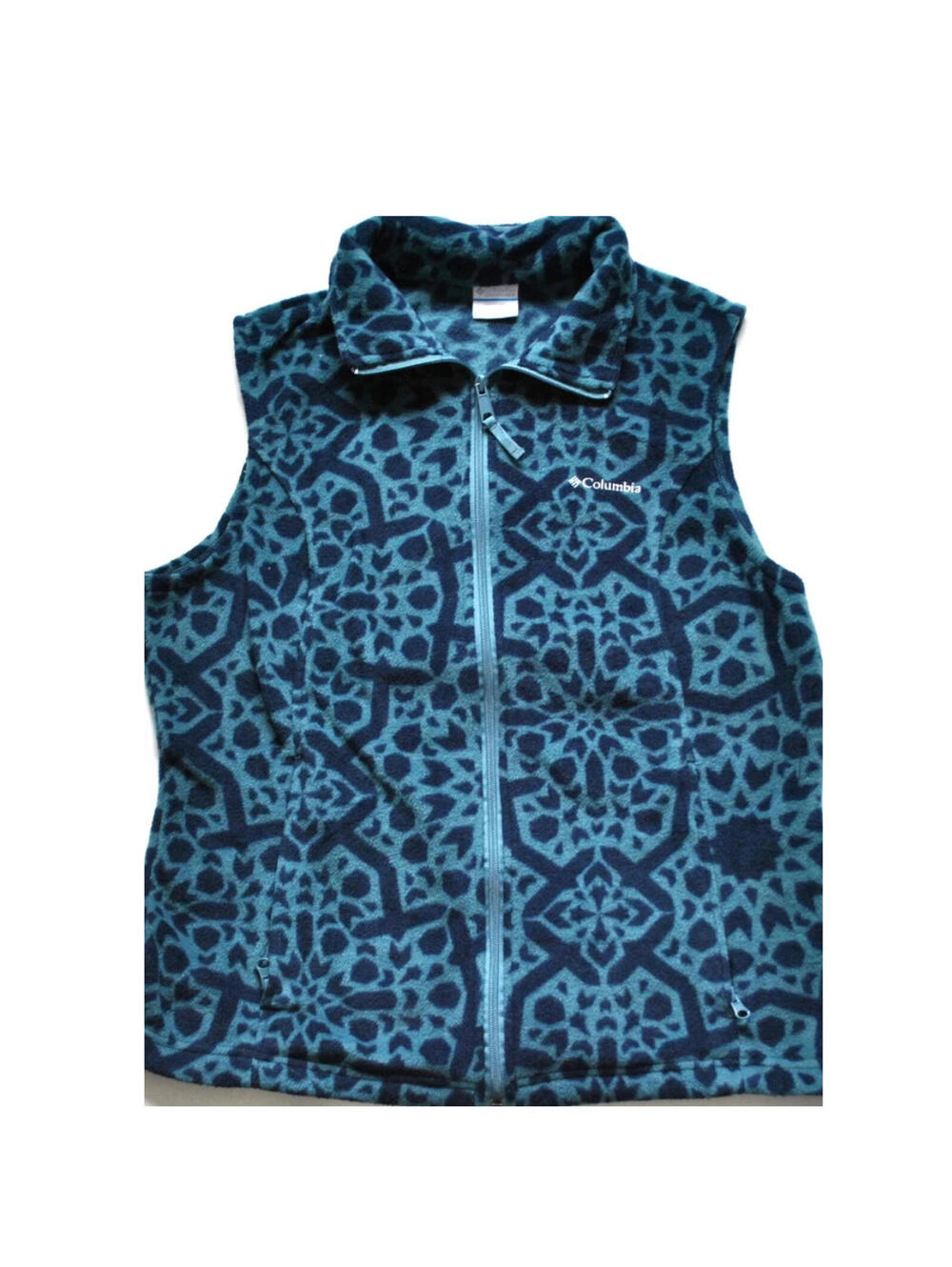 Vintage Columbia Aztec Pattern Blue Fleece Vest Size Women's Large